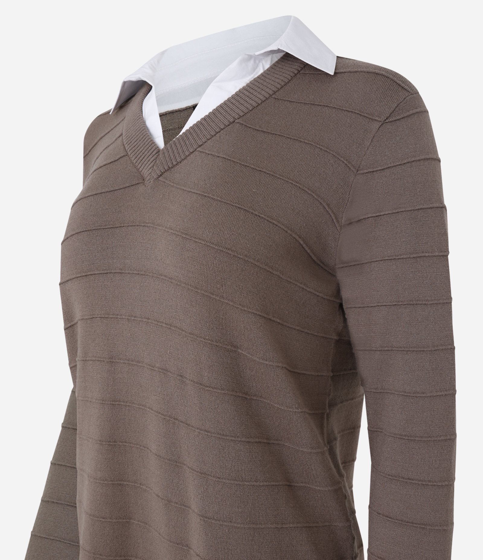 Blusa Texturizada em Tricô Leve com Barra e Gola de Camisa Bege 7