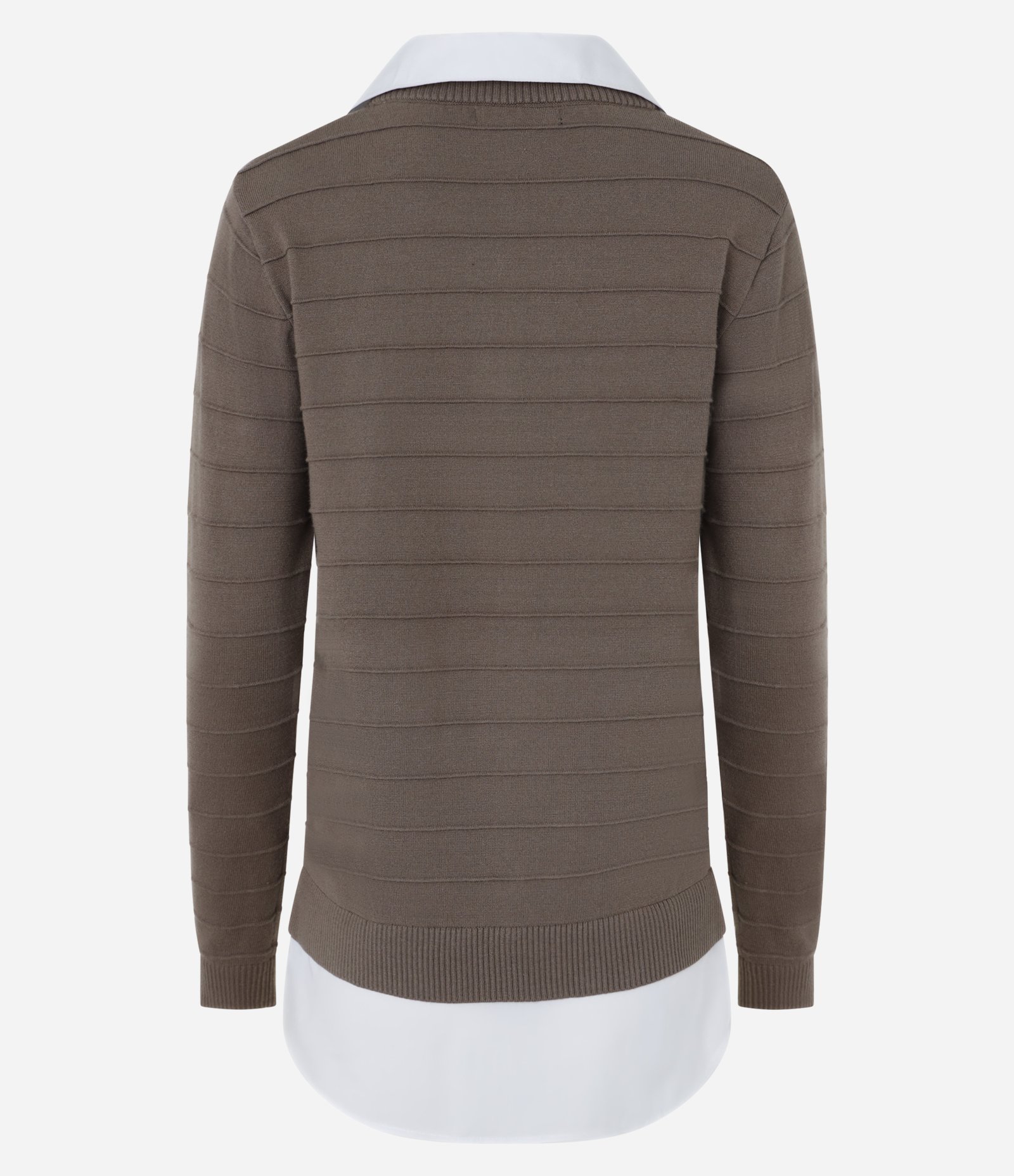 Blusa Texturizada em Tricô Leve com Barra e Gola de Camisa Bege 8