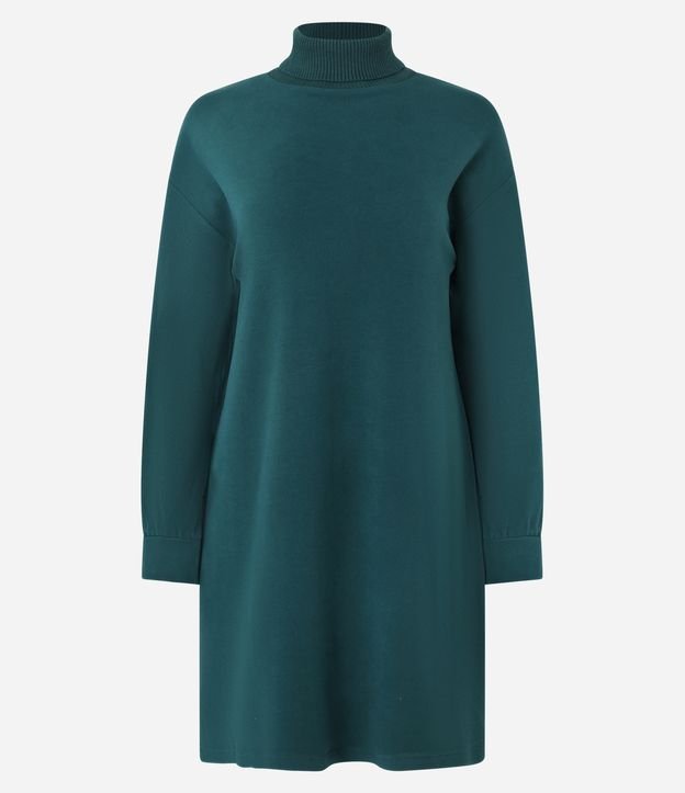 Vestido em Suedine com Gola Alta e Punhos Ajustados