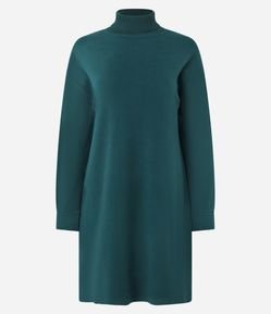 Vestido em Suedine com Gola Alta e Punho Ajustado