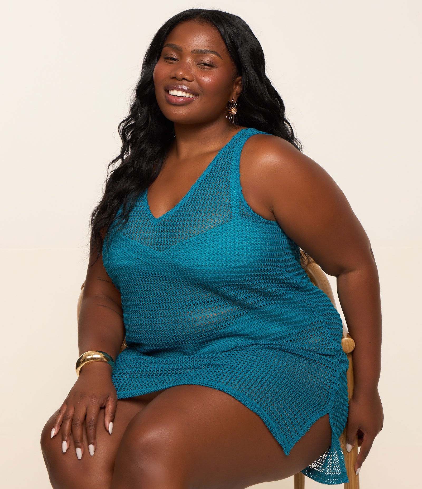 Saída de Praia Curta em Tricô Curve & Plus Size Azul 3
