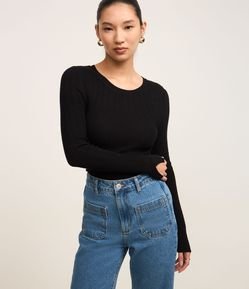 Suéter em Tricô com Textura Canelada