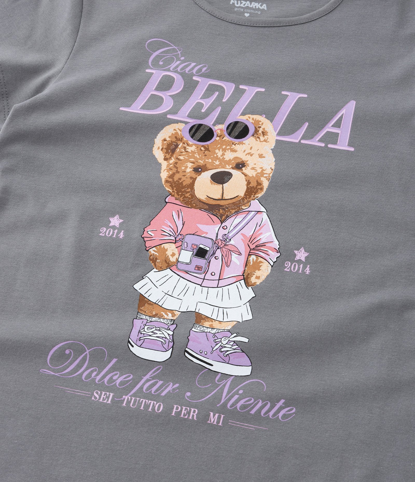 Camiseta Infantil com Estampa Ursinha Fashion - Tam  5 a 14 Anos Cinza 3