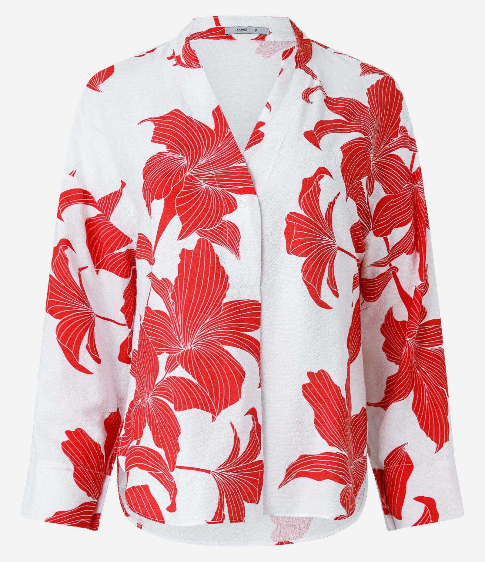 Camisa em Crepe com Estampa Floral Branco/Vermelho 4