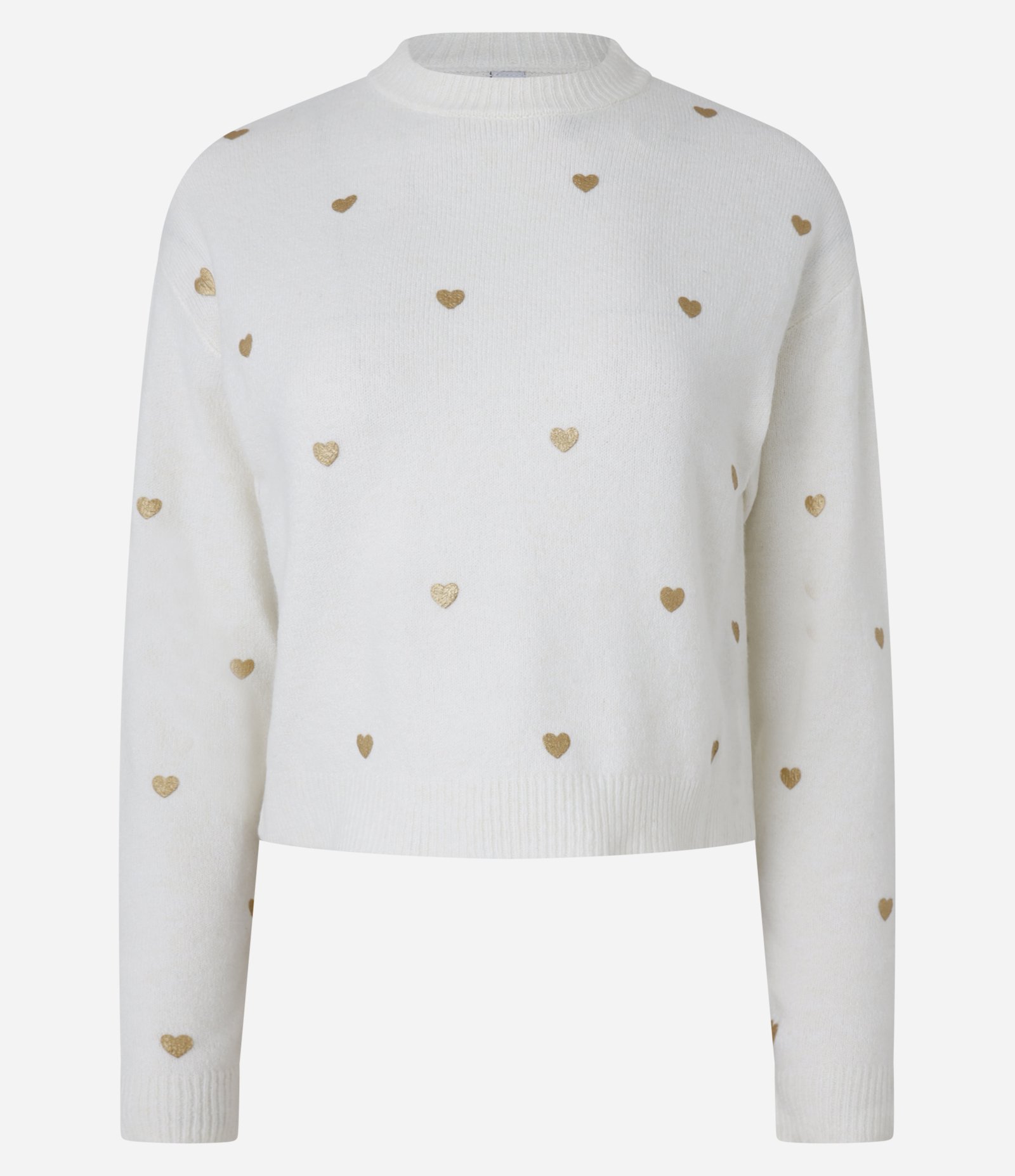 Suéter em Tricô com Cava Deslocada e Estampa Corações Off White 4