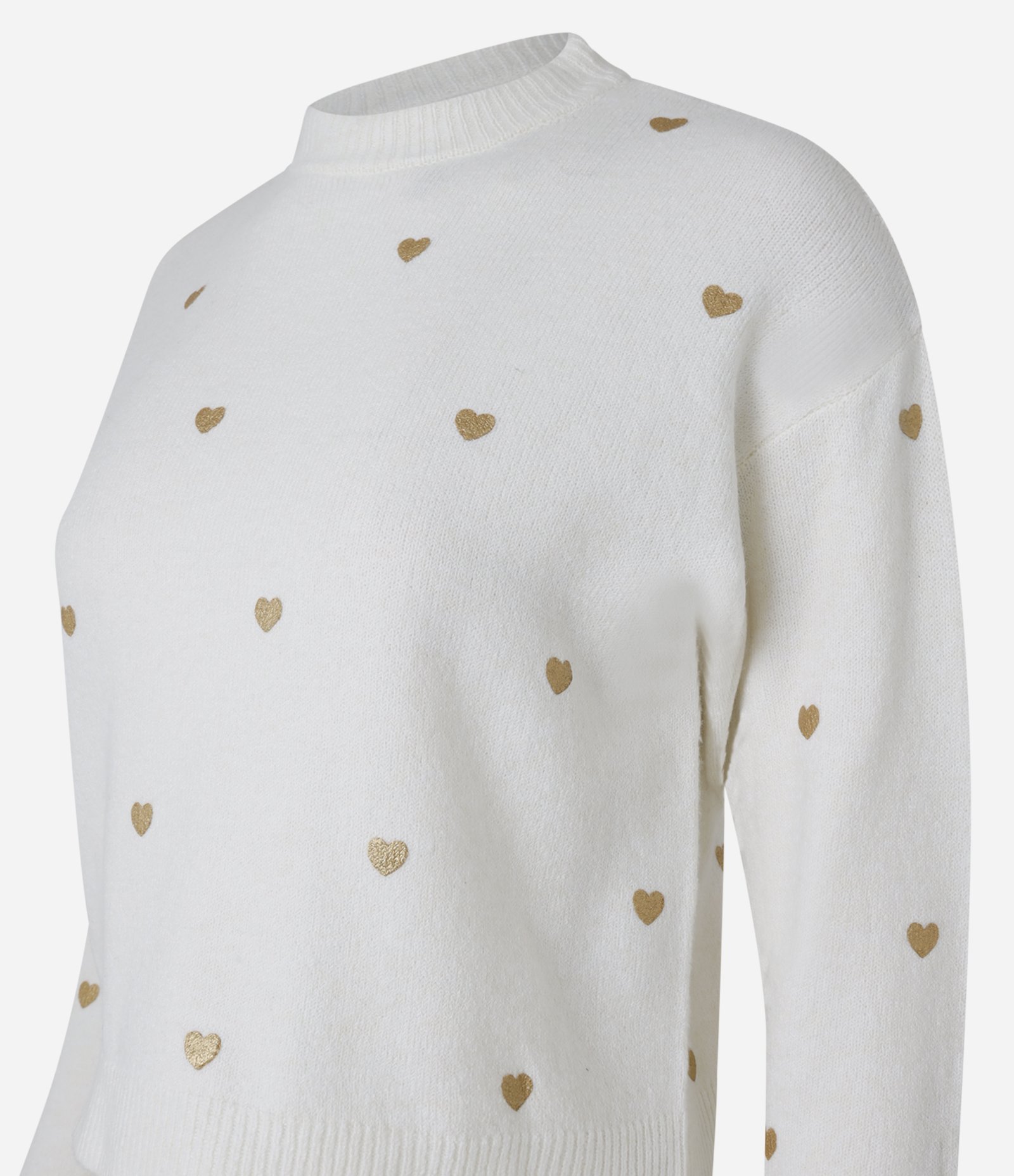 Suéter em Tricô com Cava Deslocada e Estampa Corações Off White 5