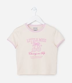 Blusa Baby Look Infantil com Estampa Cerejinhas - Tam 7 a 14 Anos