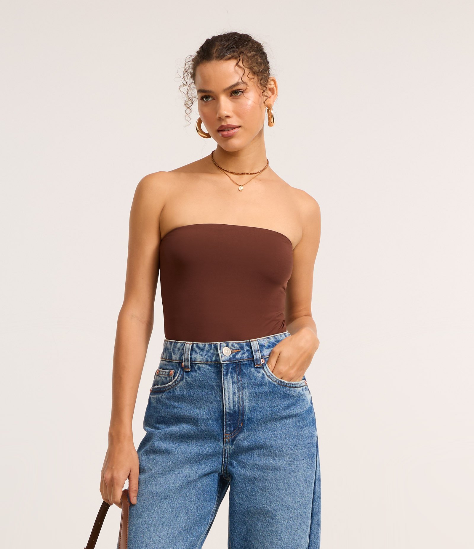 Body Microfibra com Decote Tomara que Caia Marrom 1