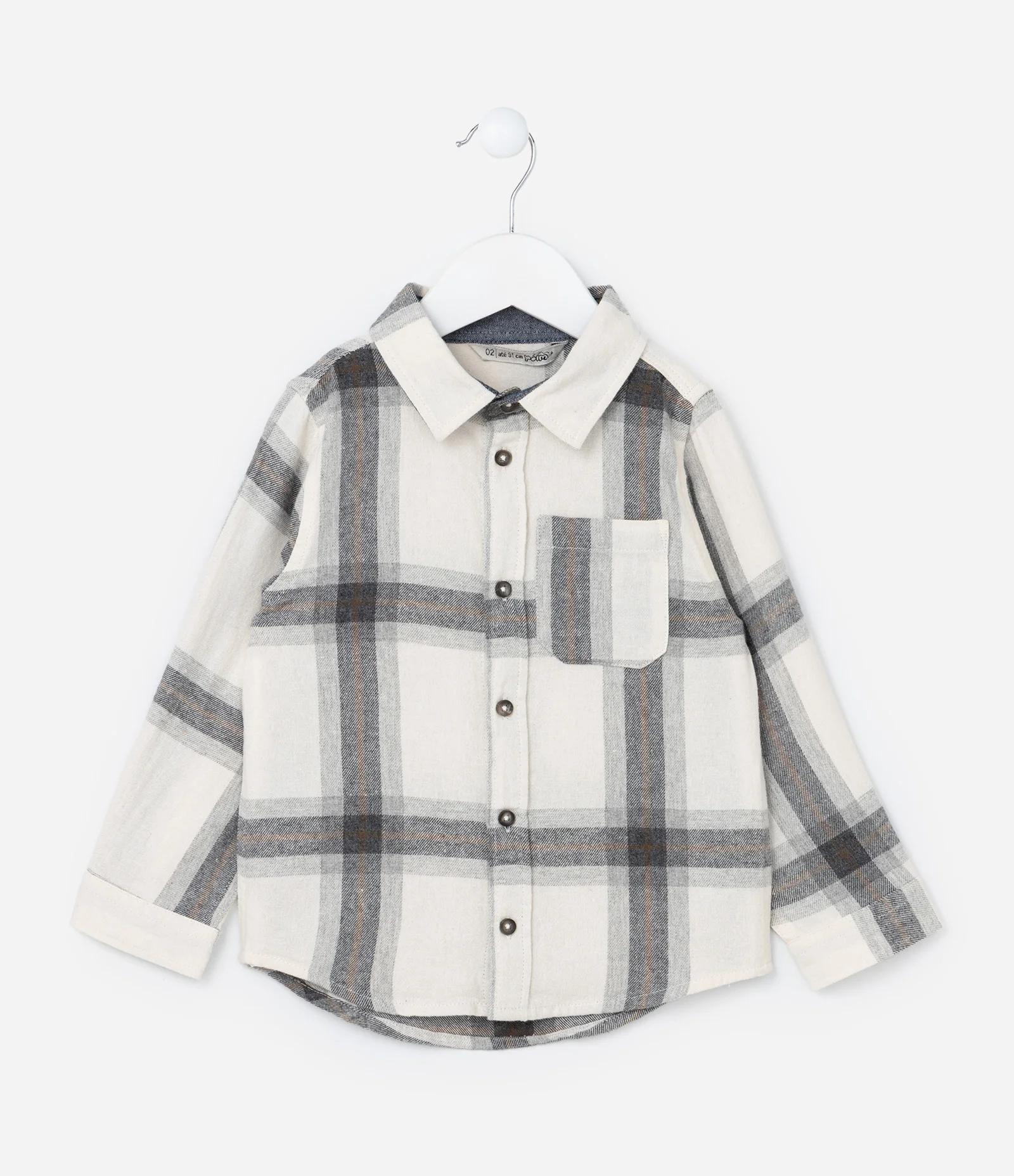 Camisa Infantil em Flanela com Estampa Xadrez - Tam 1 a 5 Anos Bege/Cinza 1