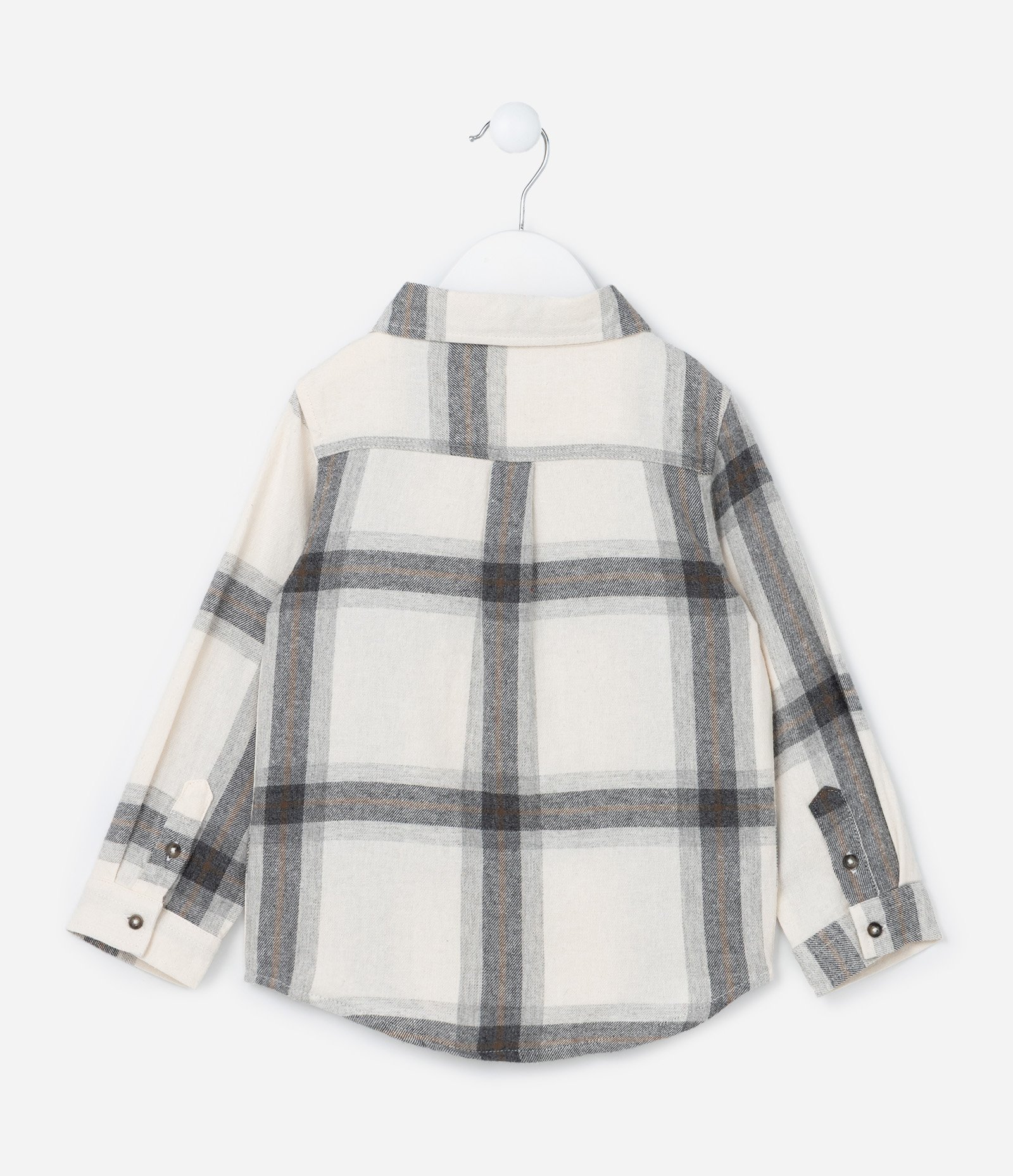 Camisa Infantil em Flanela com Estampa Xadrez - Tam 1 a 5 Anos Bege/Cinza 2