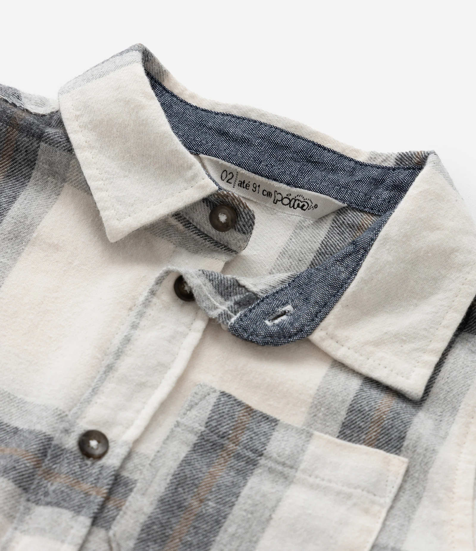 Camisa Infantil em Flanela com Estampa Xadrez - Tam 1 a 5 Anos Bege/Cinza 5