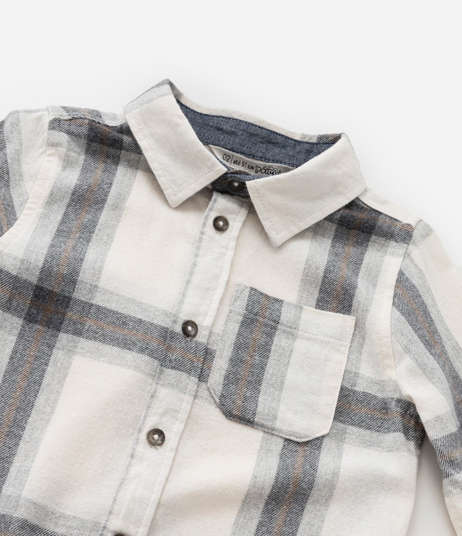 Camisa Infantil em Flanela com Estampa Xadrez - Tam 1 a 5 Anos Bege/Cinza 6