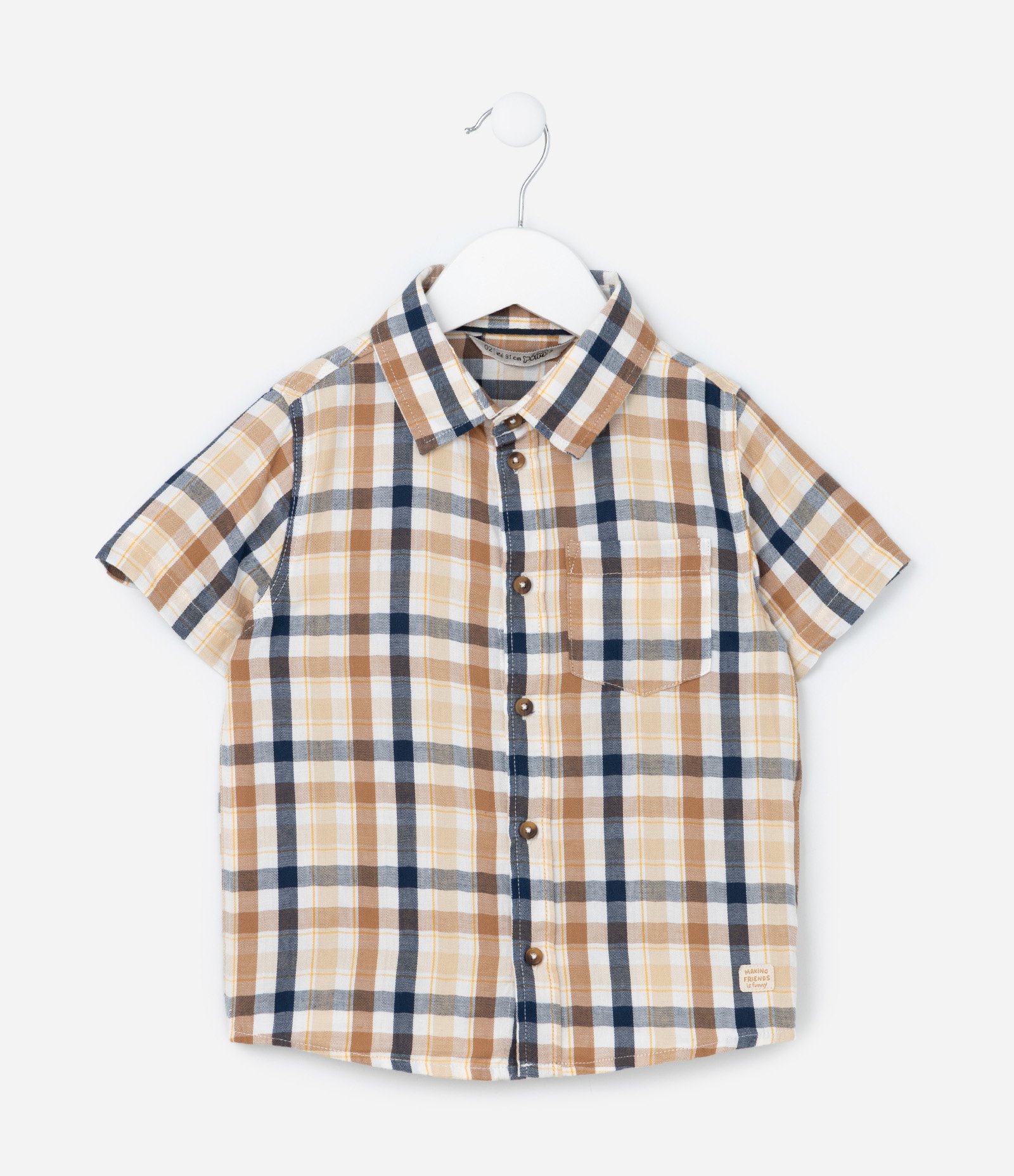 Camisa Infantil em Flanela com Estampa Xadrez - Tam 1 a 5 Anos Bege/Azul 1