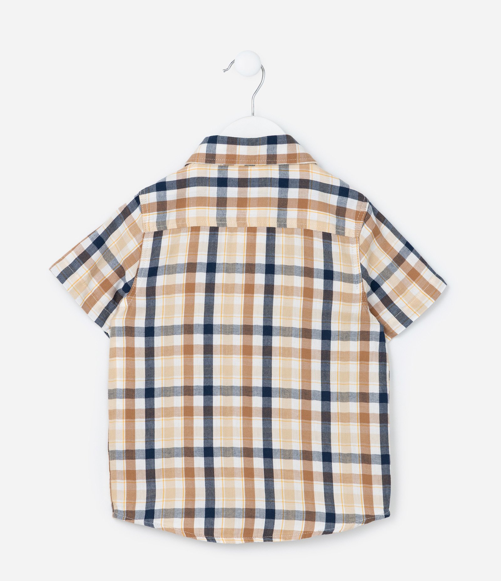 Camisa Infantil em Flanela com Estampa Xadrez - Tam 1 a 5 Anos Bege/Azul 2
