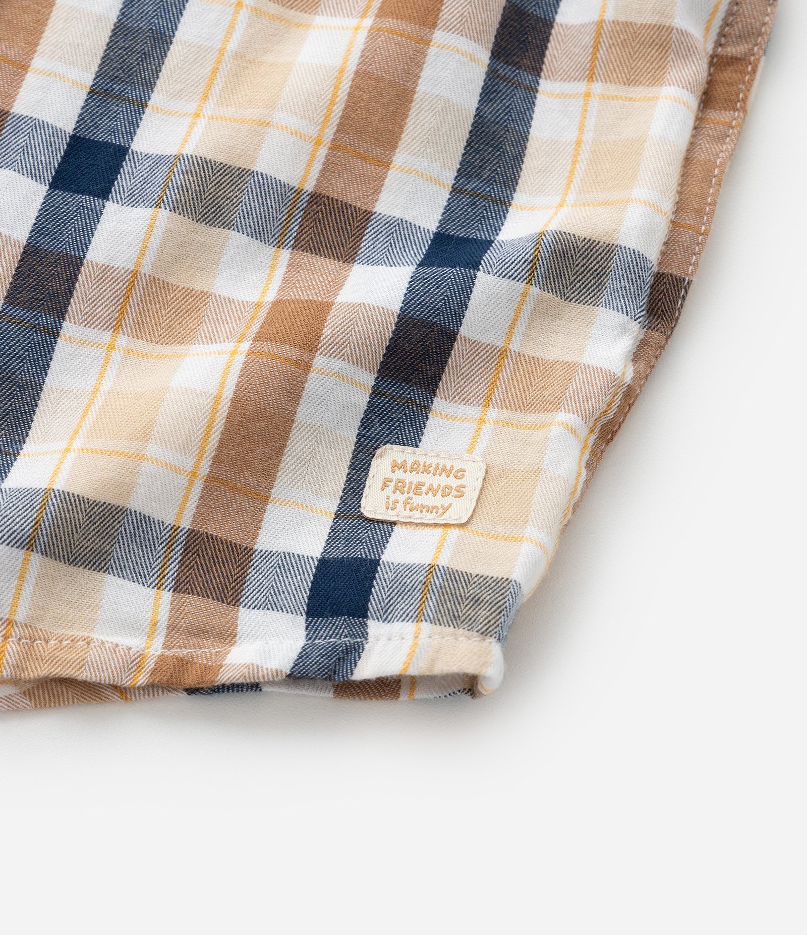 Camisa Infantil em Flanela com Estampa Xadrez - Tam 1 a 5 Anos Bege/Azul 3