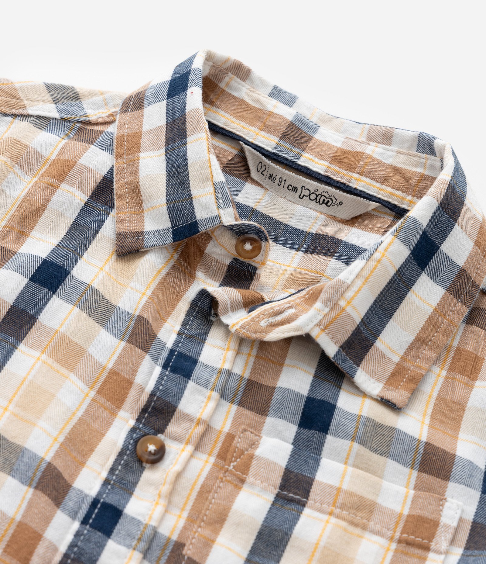 Camisa Infantil em Flanela com Estampa Xadrez - Tam 1 a 5 Anos Bege/Azul 4