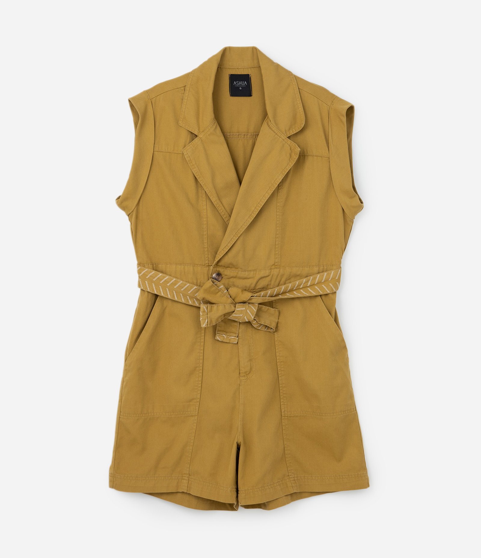 Macaquinho em Sarja com Faixa Bordada Curve & Plus Size Verde Oliva 5