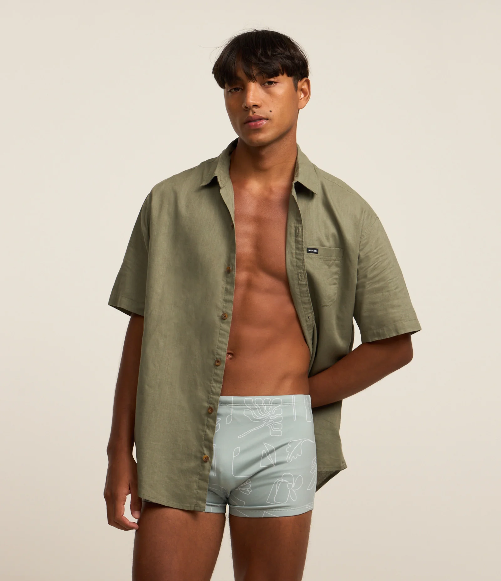 Sunga Boxer em Microfibra com Estampa de Folhagem Verde 1