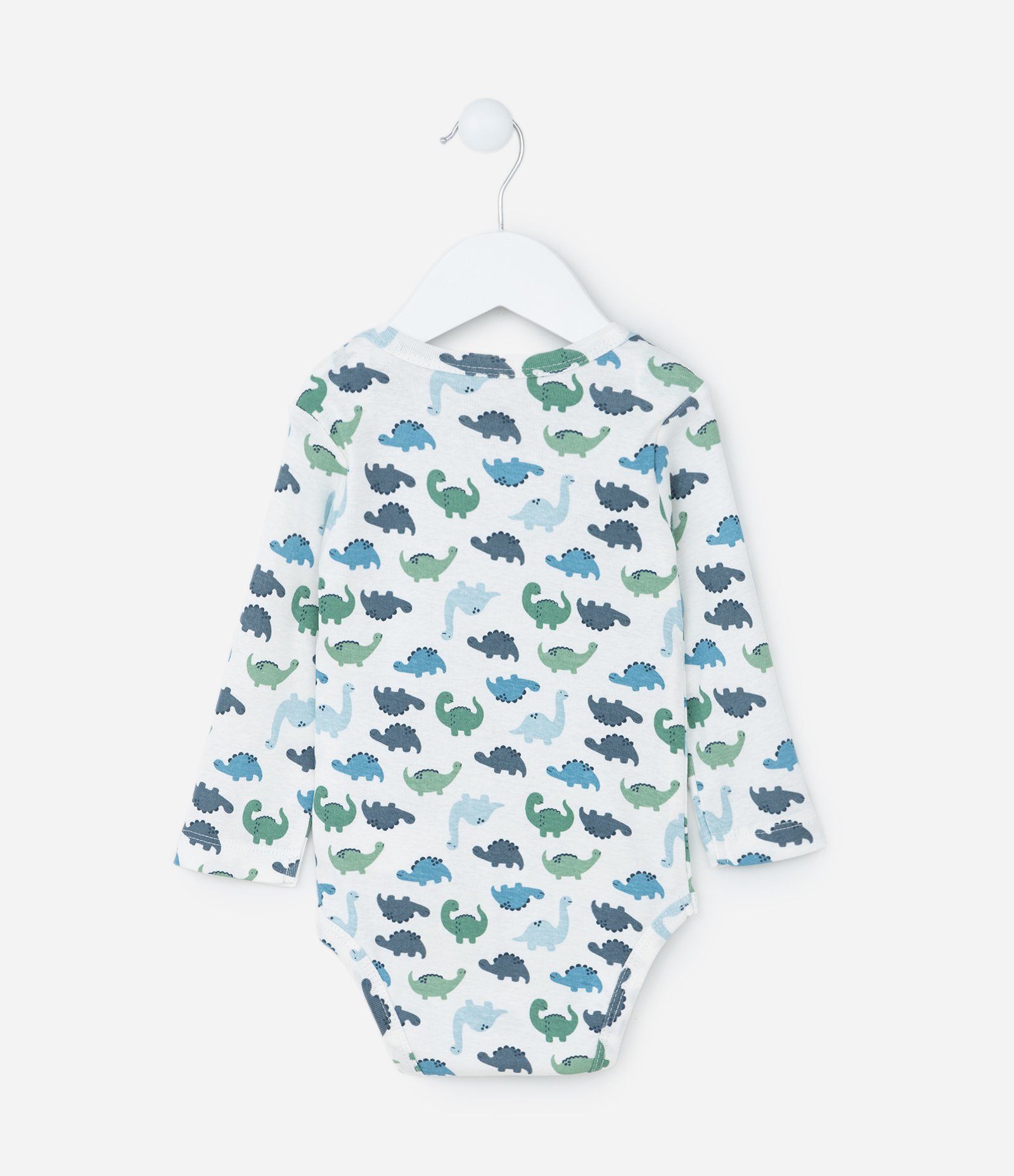 Body Infantil em Ribana com Estampa Dinos - Tam RN a 18 meses Branco/Azul 2