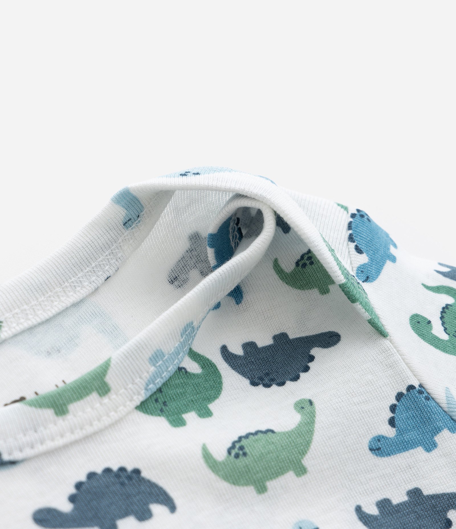 Body Infantil em Ribana com Estampa Dinos - Tam RN a 18 meses Branco/Azul 4