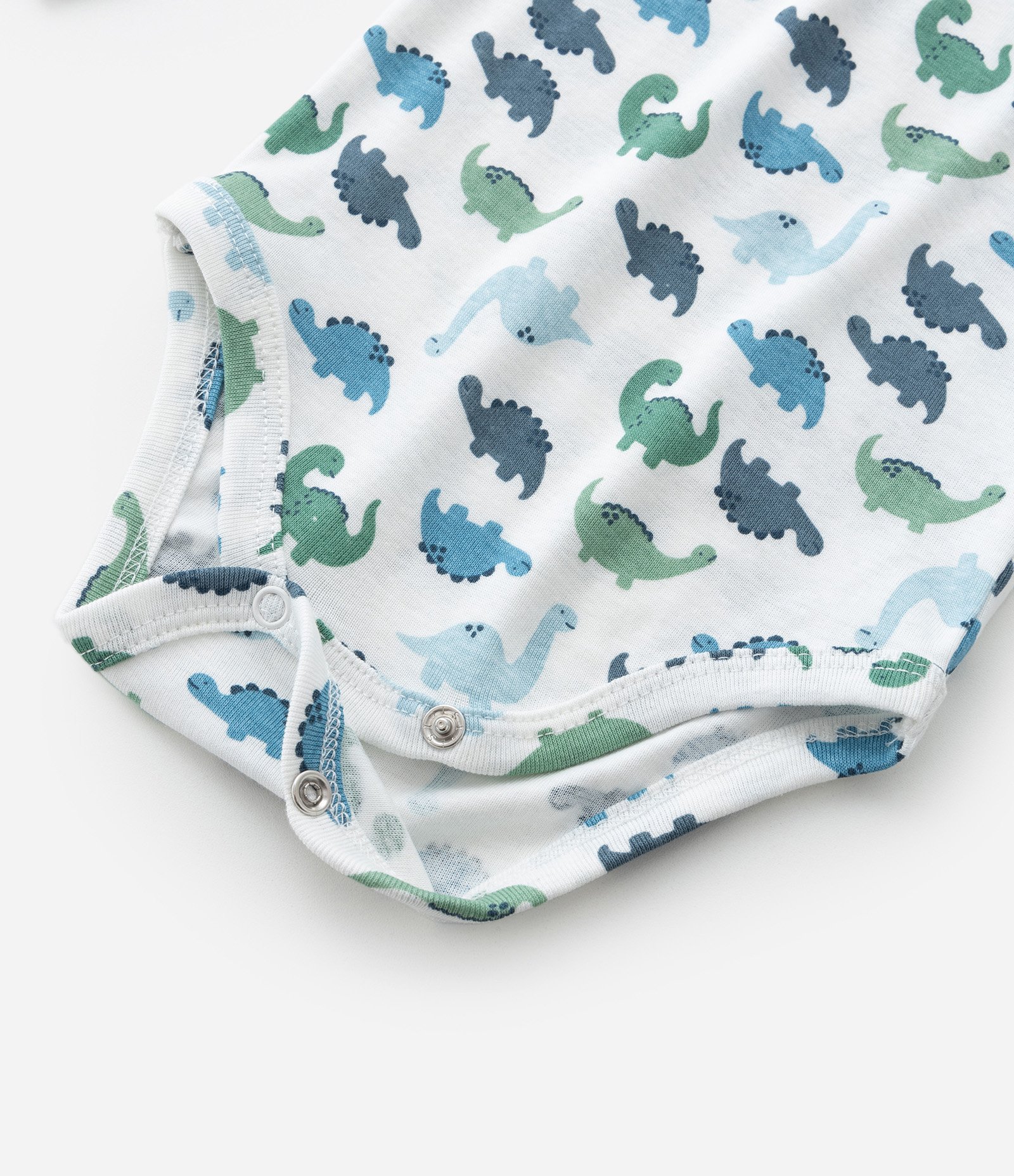 Body Infantil em Ribana com Estampa Dinos - Tam RN a 18 meses Branco/Azul 5