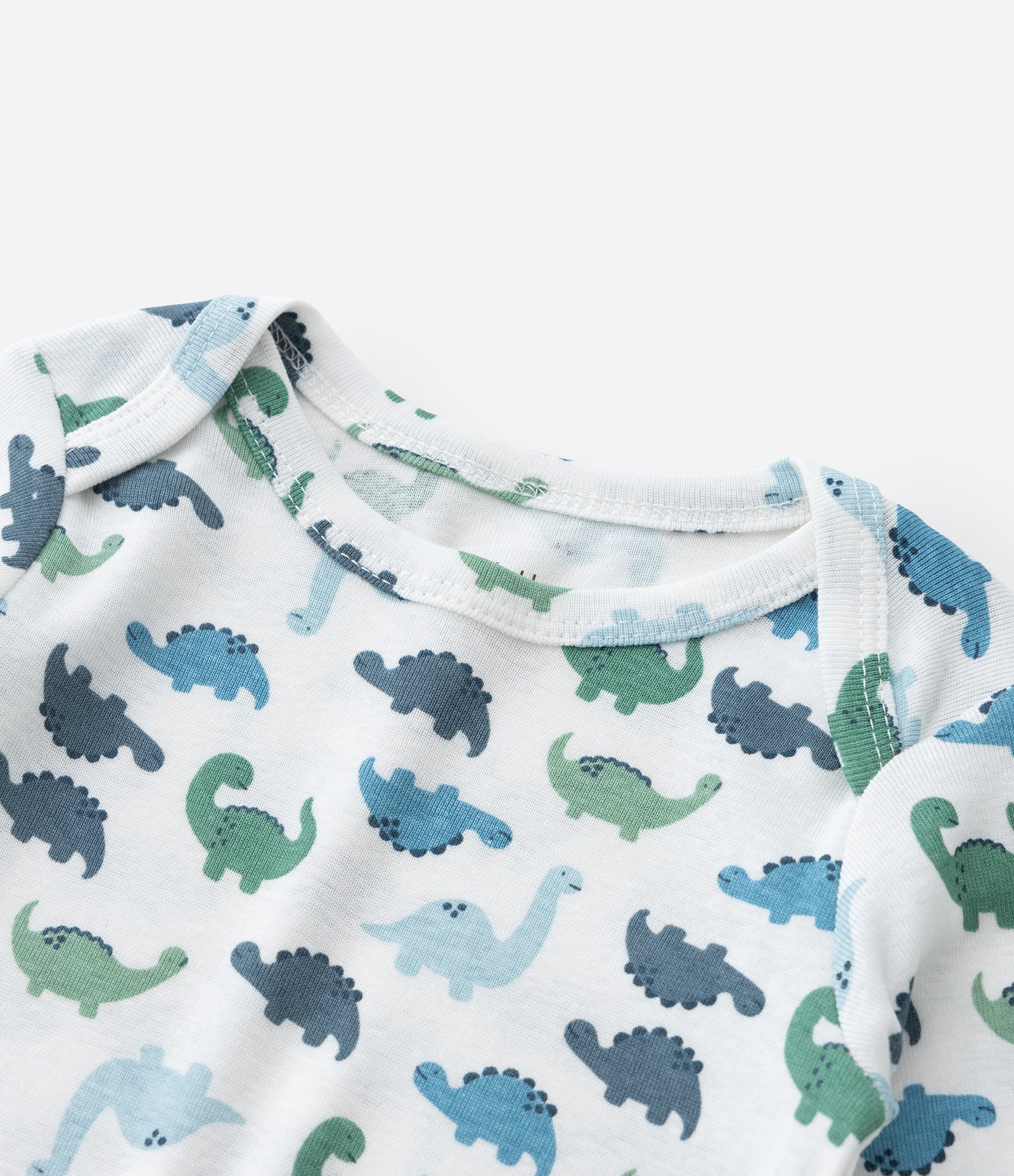 Body Infantil em Ribana com Estampa Dinos - Tam RN a 18 meses Branco/Azul 6