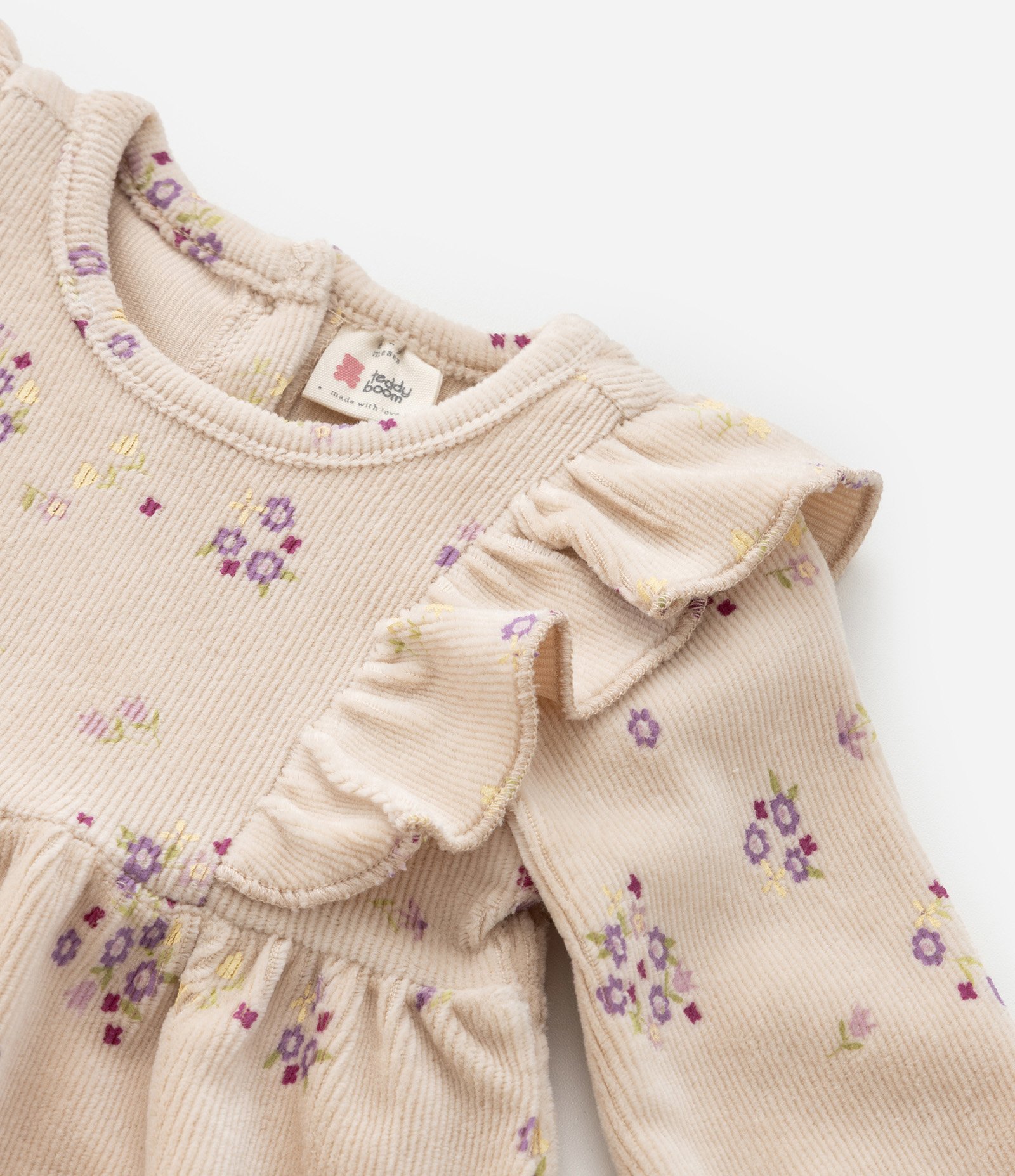Vestido Infantil Canelado com Babados - Tam 0 a 18 meses Bege 8