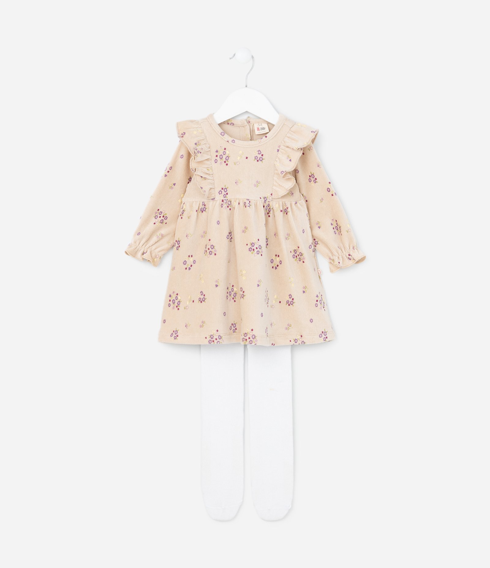 Vestido Infantil Canelado com Babados - Tam 0 a 18 meses Bege 1