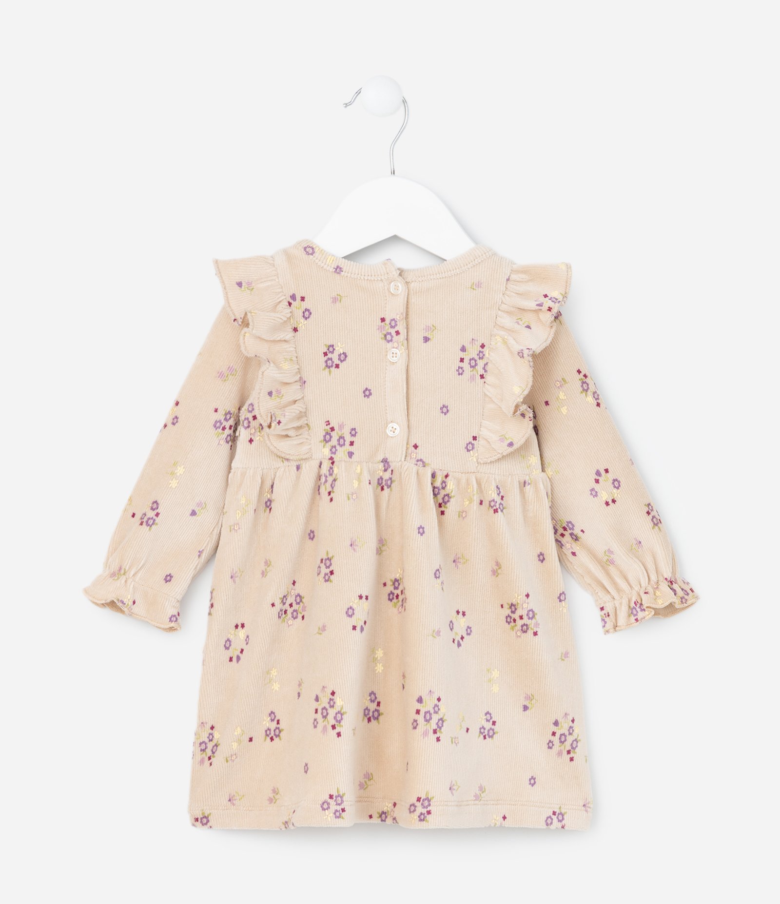 Vestido Infantil Canelado com Babados - Tam 0 a 18 meses Bege 3