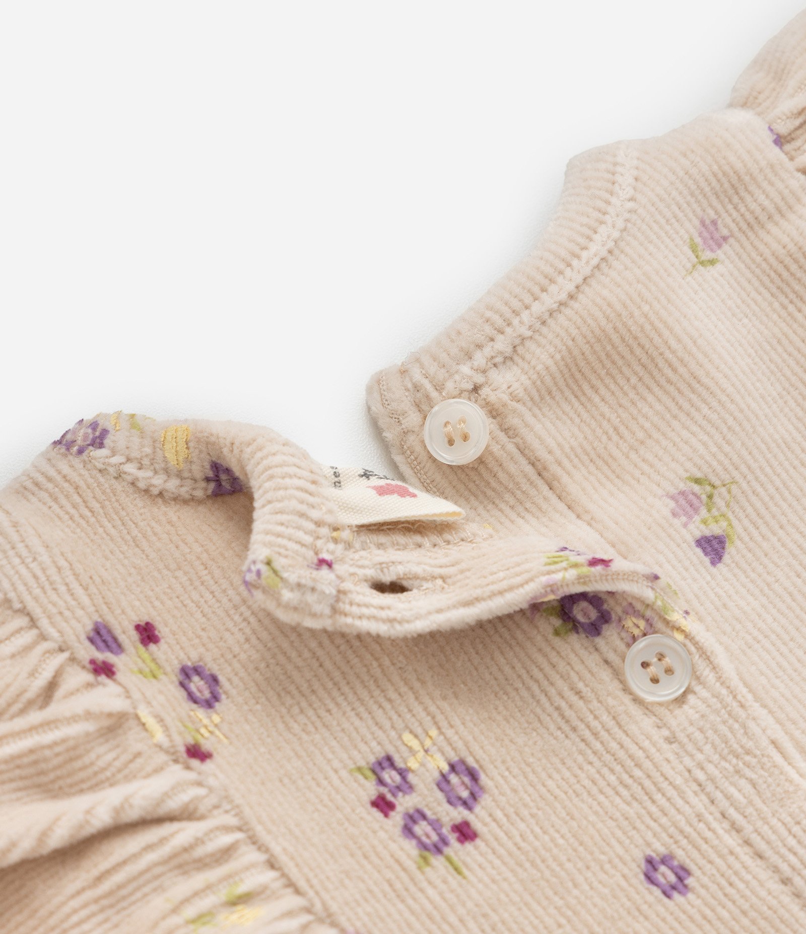 Vestido Infantil Canelado com Babados - Tam 0 a 18 meses Bege 6