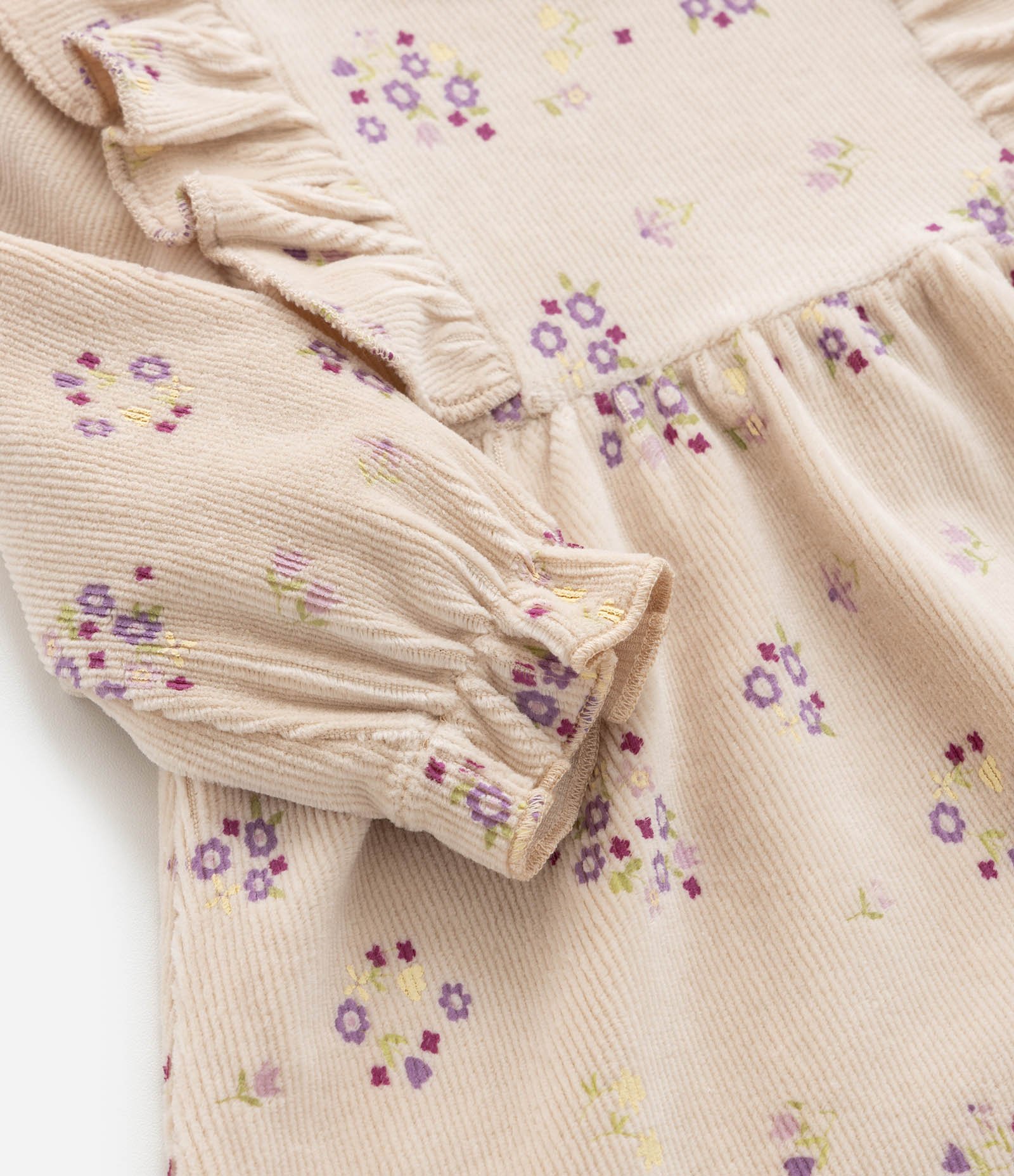 Vestido Infantil Canelado com Babados - Tam 0 a 18 meses Bege 7