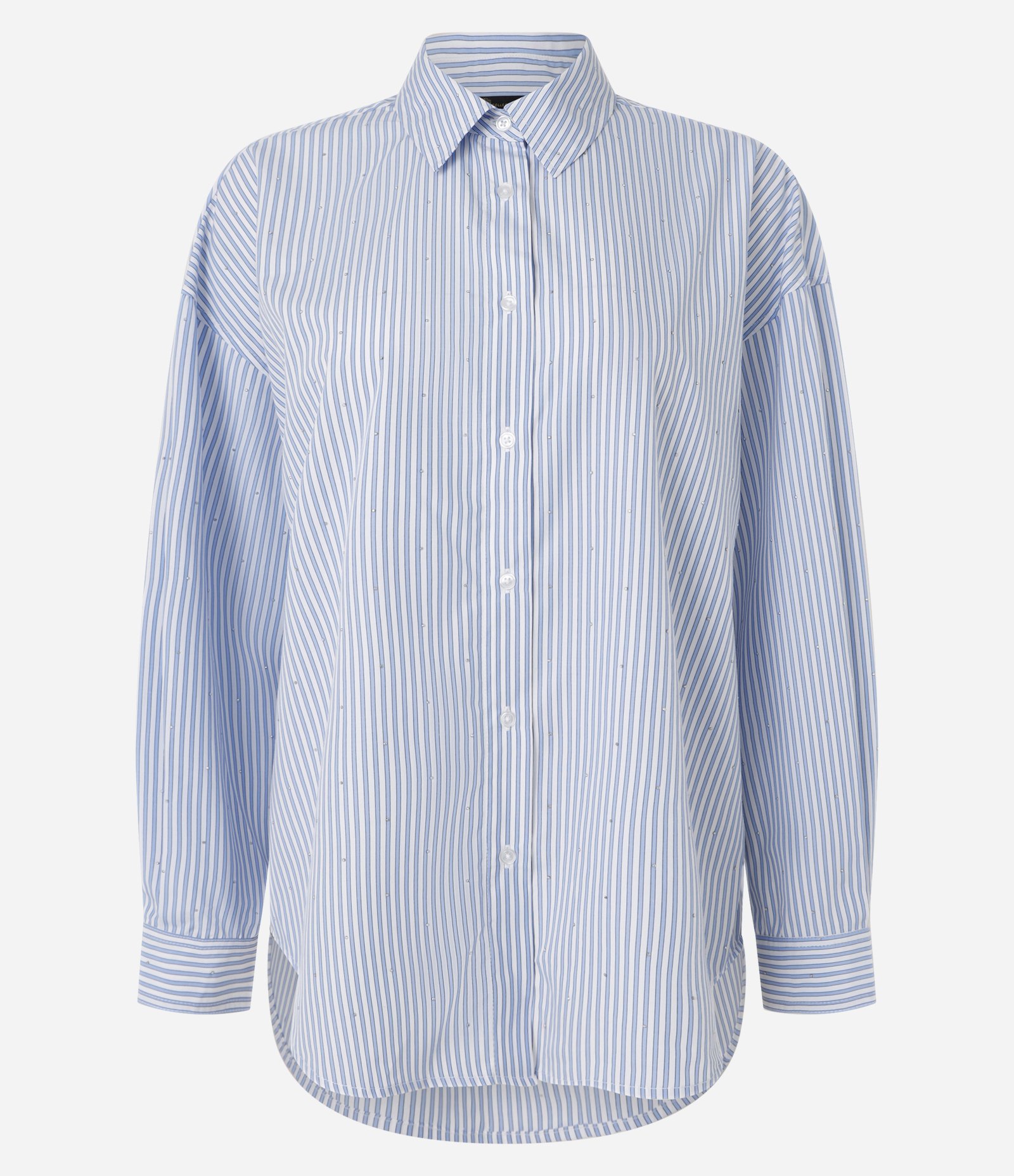 Camisa Over em Tricoline com Estampa de Listras Azul 6