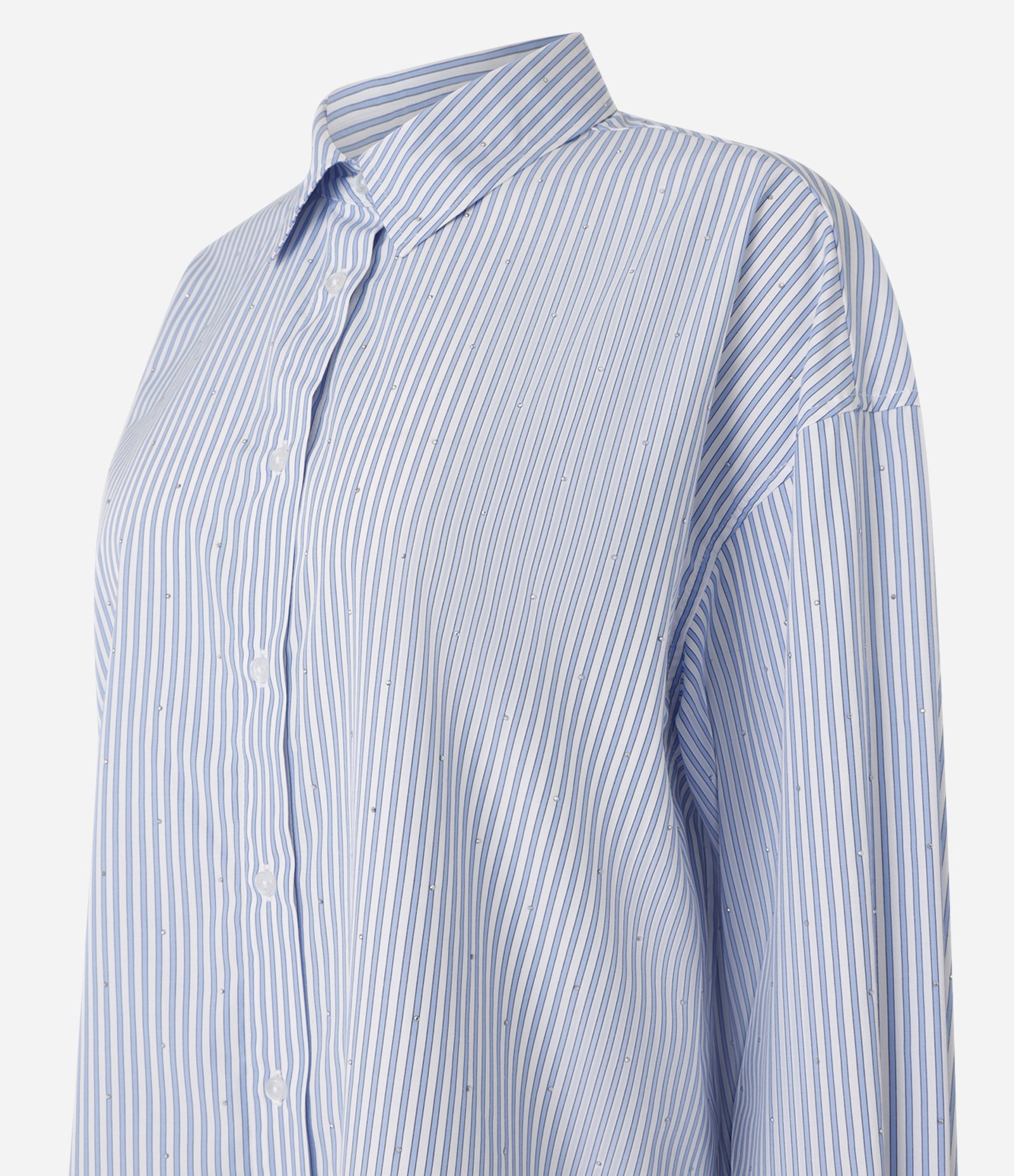 Camisa Over em Tricoline com Estampa de Listras Azul 7