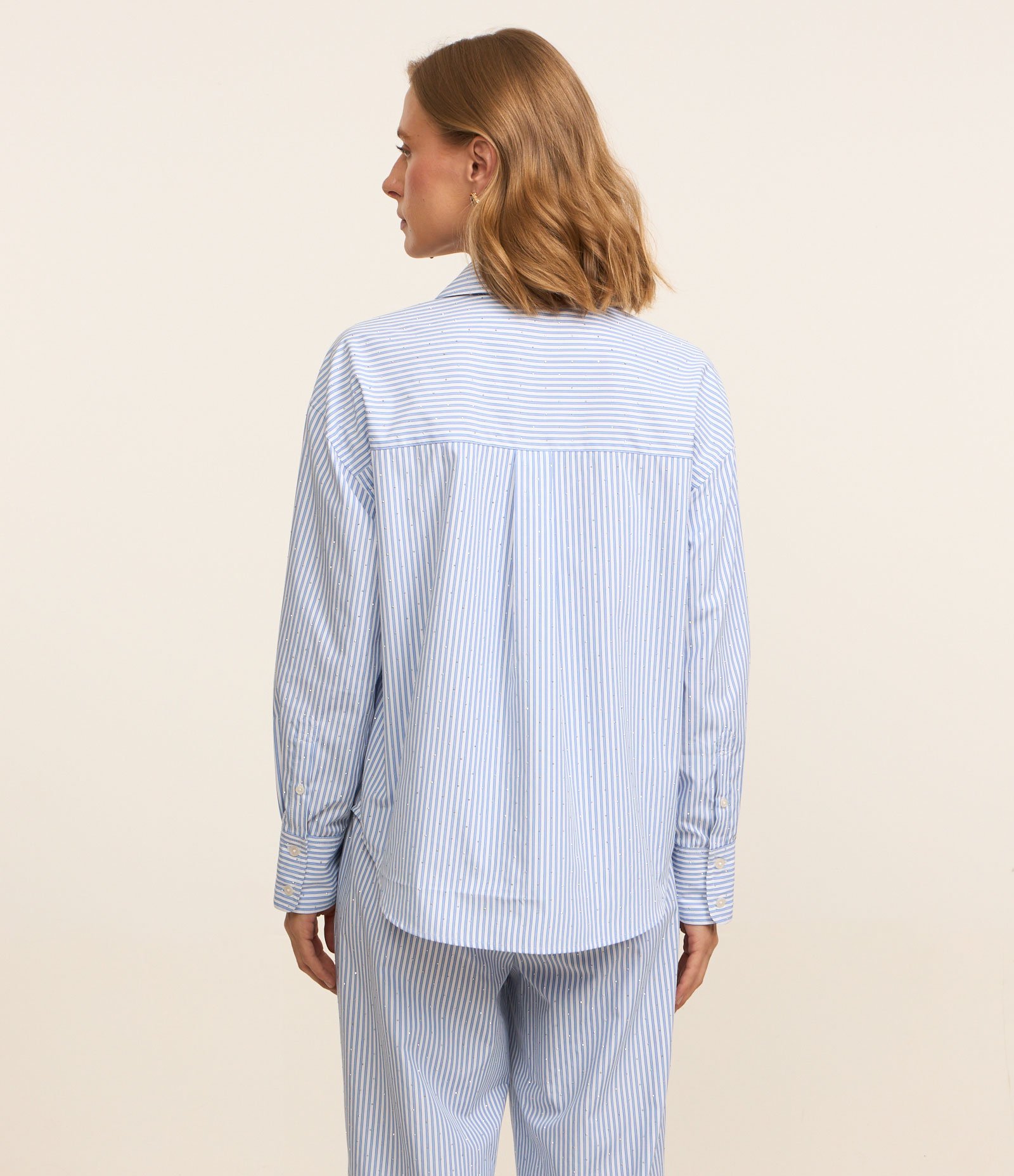 Camisa Over em Tricoline com Estampa de Listras Azul 3