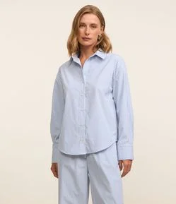 Camisa Over em Tricoline com Estampa de Listras