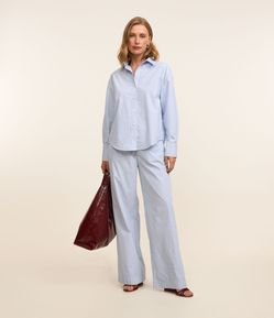 Calça Reta em Tricoline Listrado com Strass