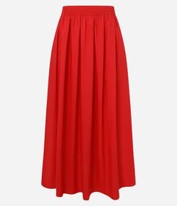 Saia Long Midi em Sarja com Detalhe de Pregas