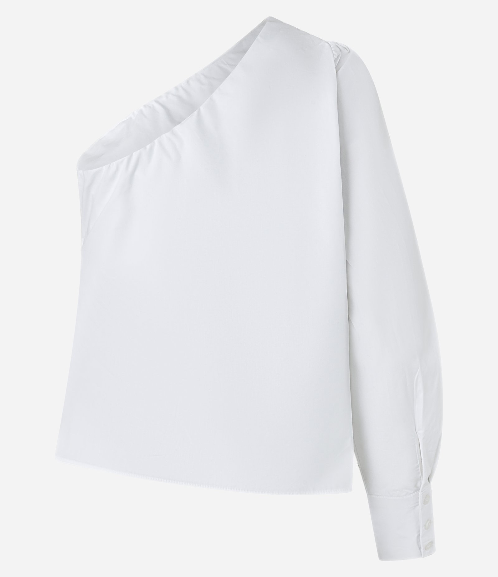 Blusa Ombro Só em Tricoline e Manga Longa Branco 2
