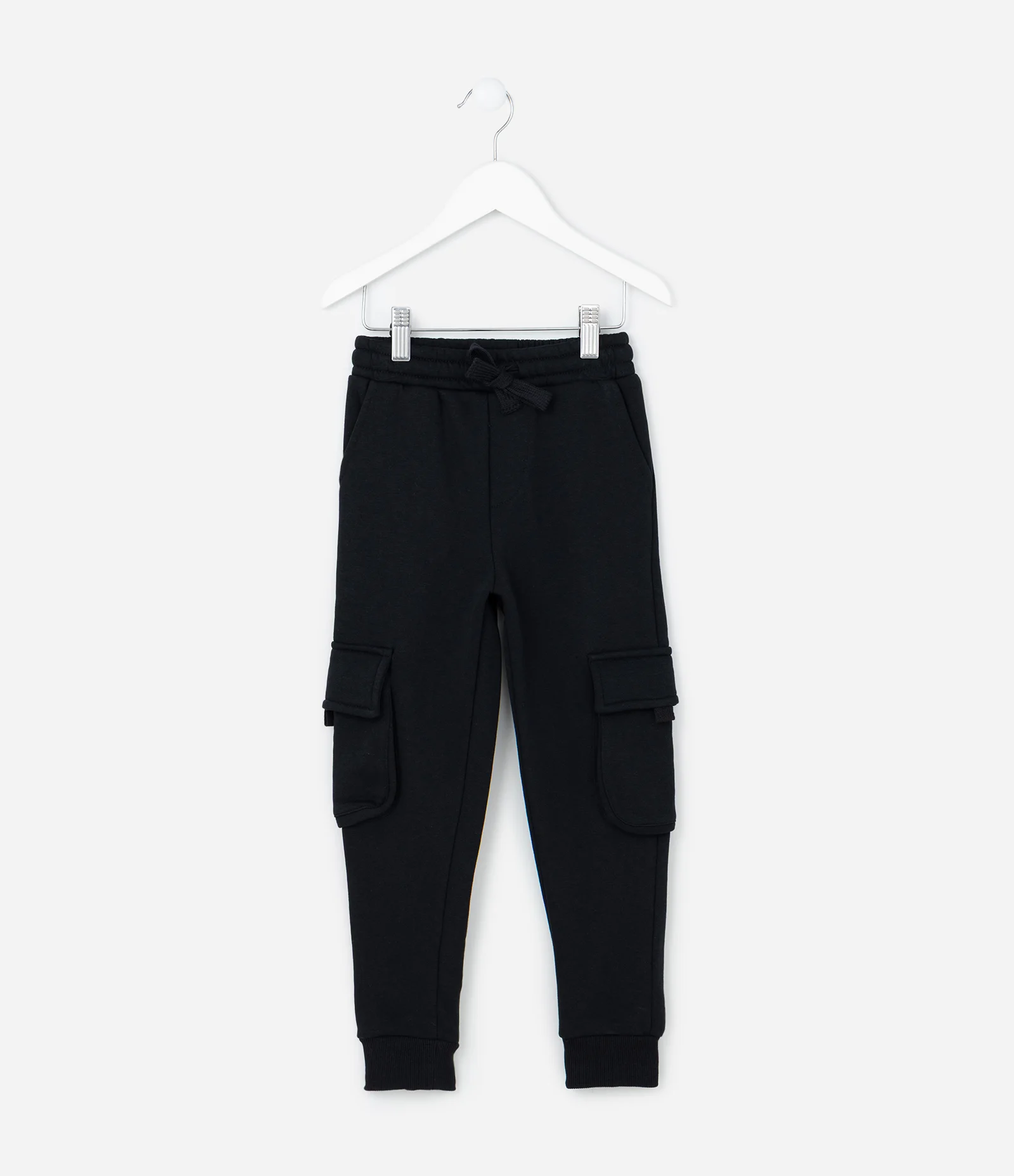 Calça Infantil em Moletom com Bolsos Cargo - Tam 5 a 14 Anos Preto 1