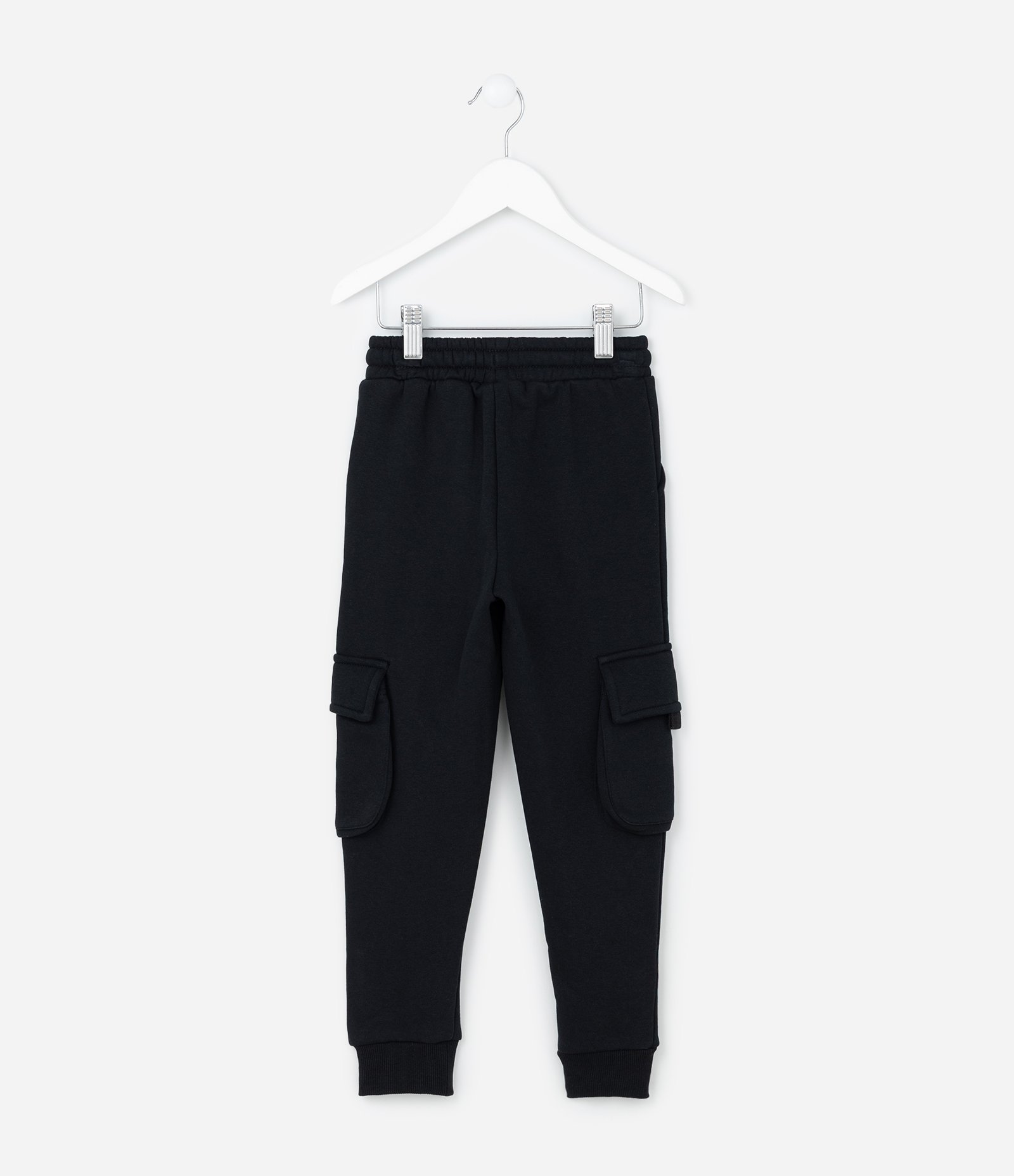 Calça Infantil em Moletom com Bolsos Cargo - Tam 5 a 14 Anos Preto 2