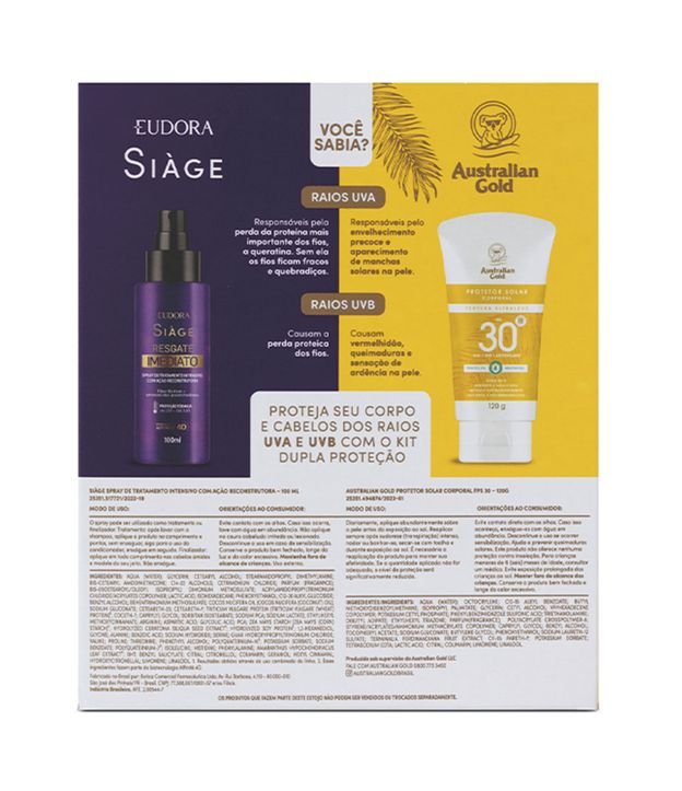 Promopack Leave In Resgate Imediato Spray 100ml + Protetor Solar Corporal FPS30 120g Australian Gold