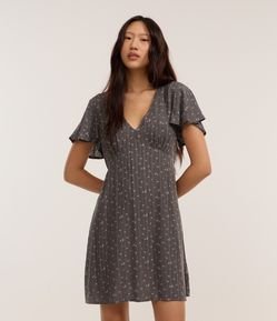 Vestido Curto em Viscose Maquinetado Floral Liberty