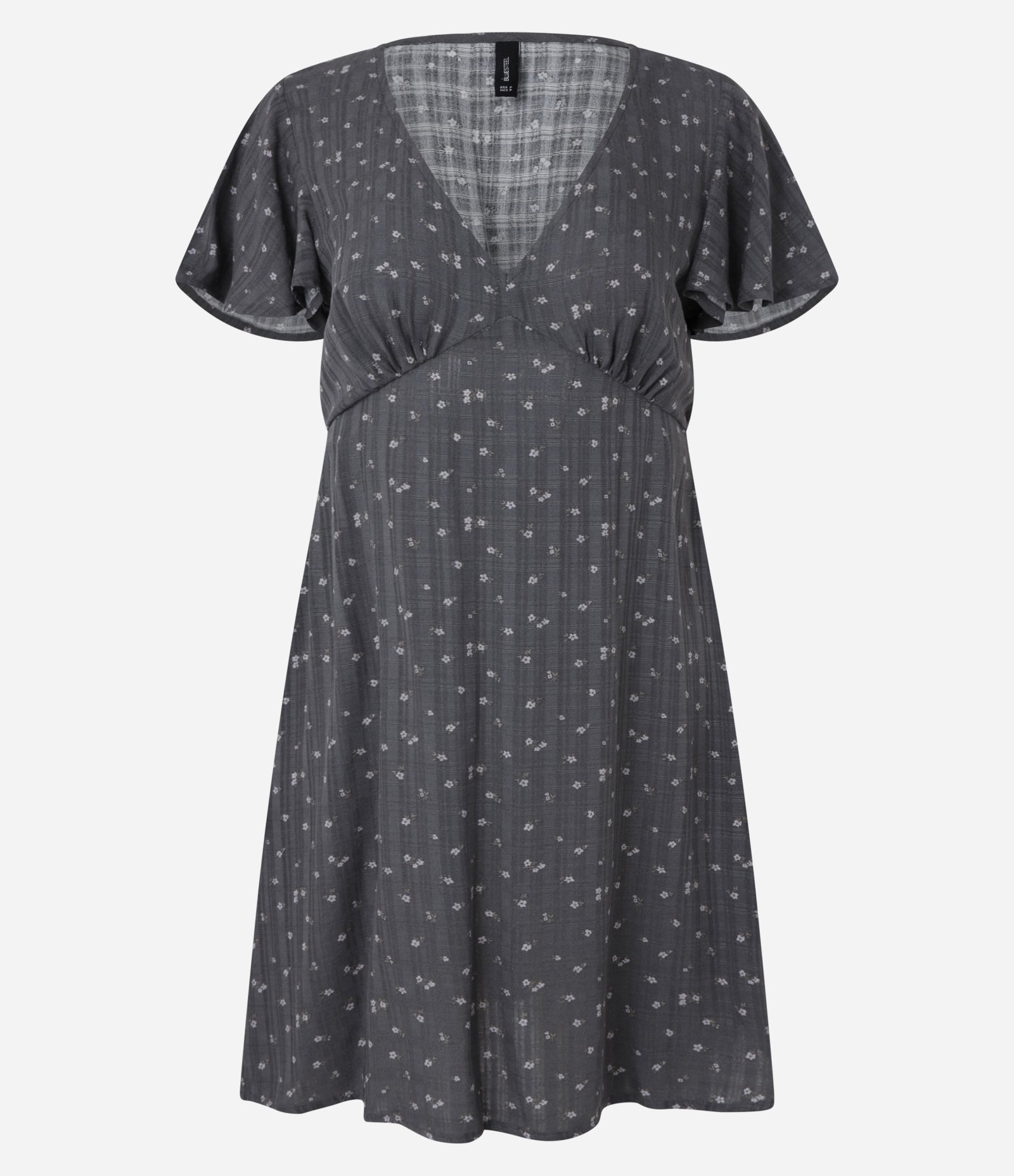 Vestido Curto em Viscose Maquinetado Floral Liberty Cinza 4