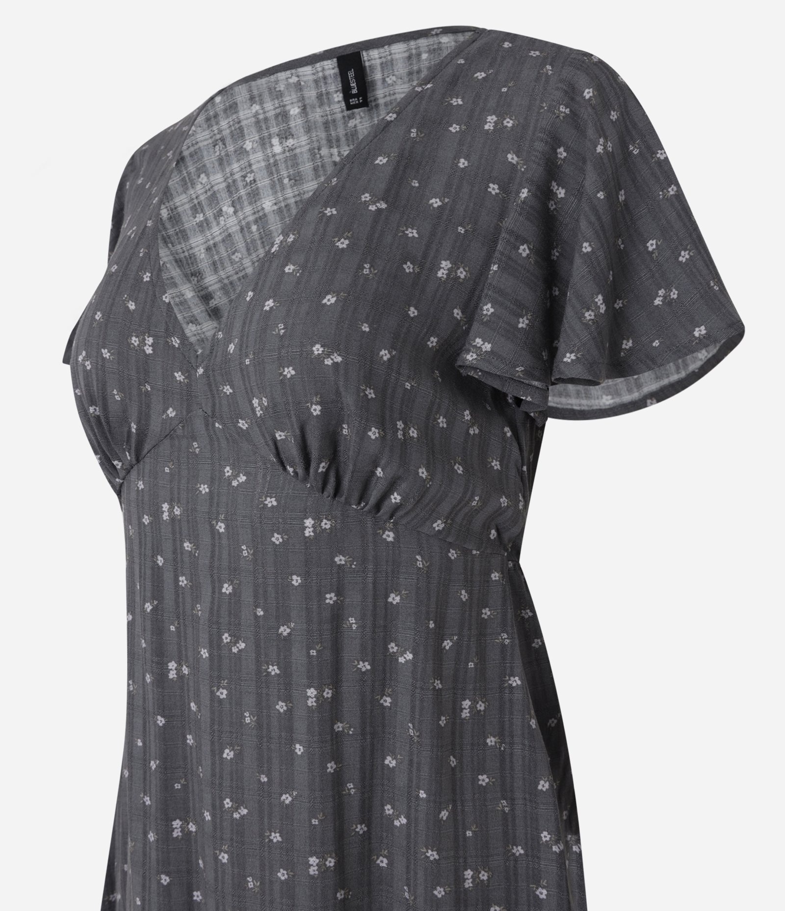 Vestido Curto em Viscose Maquinetado Floral Liberty Cinza 5