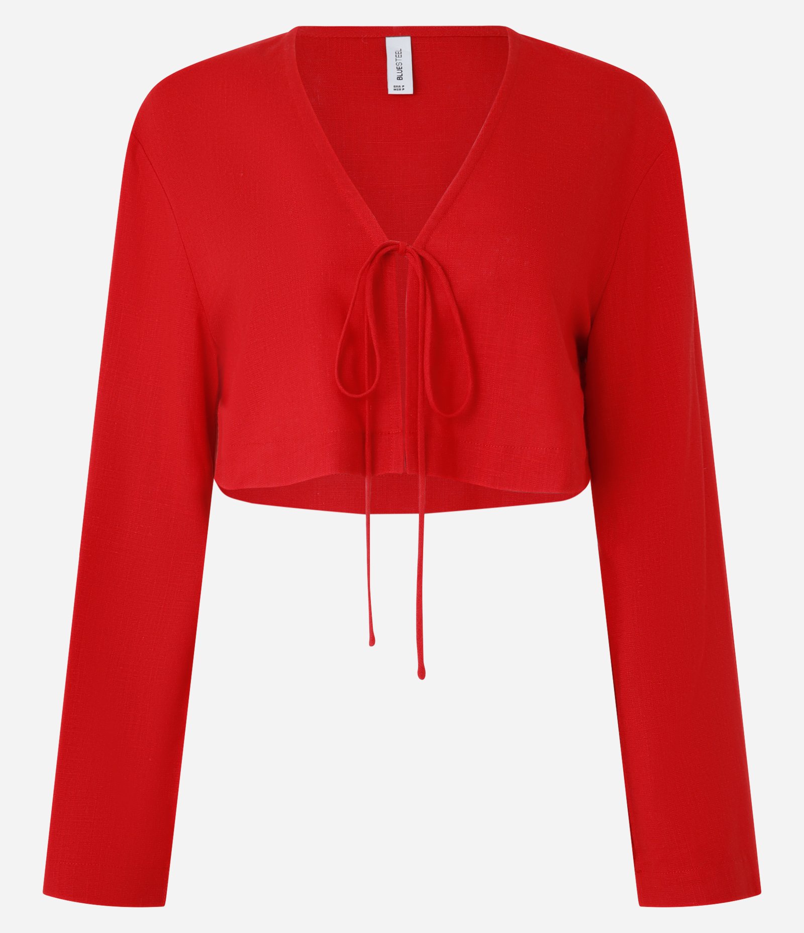 Blusa Cropped em Viscolinho com Amarração no Busto Vermelho 5