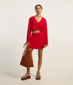 Short Saia em Viscolinho com Transpasse Envelope