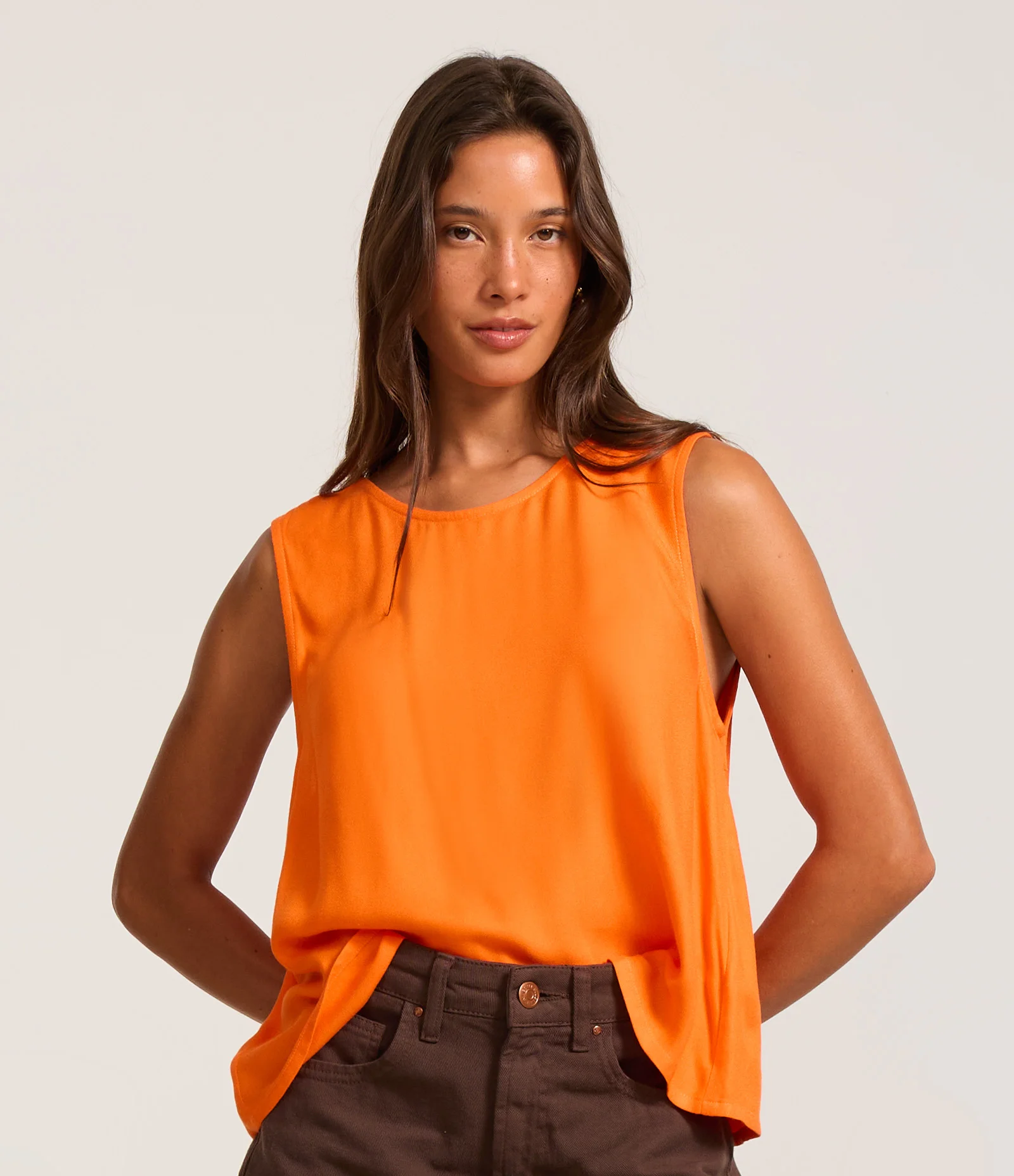Blusa Soltinha Básica em Crepe Laranja 1