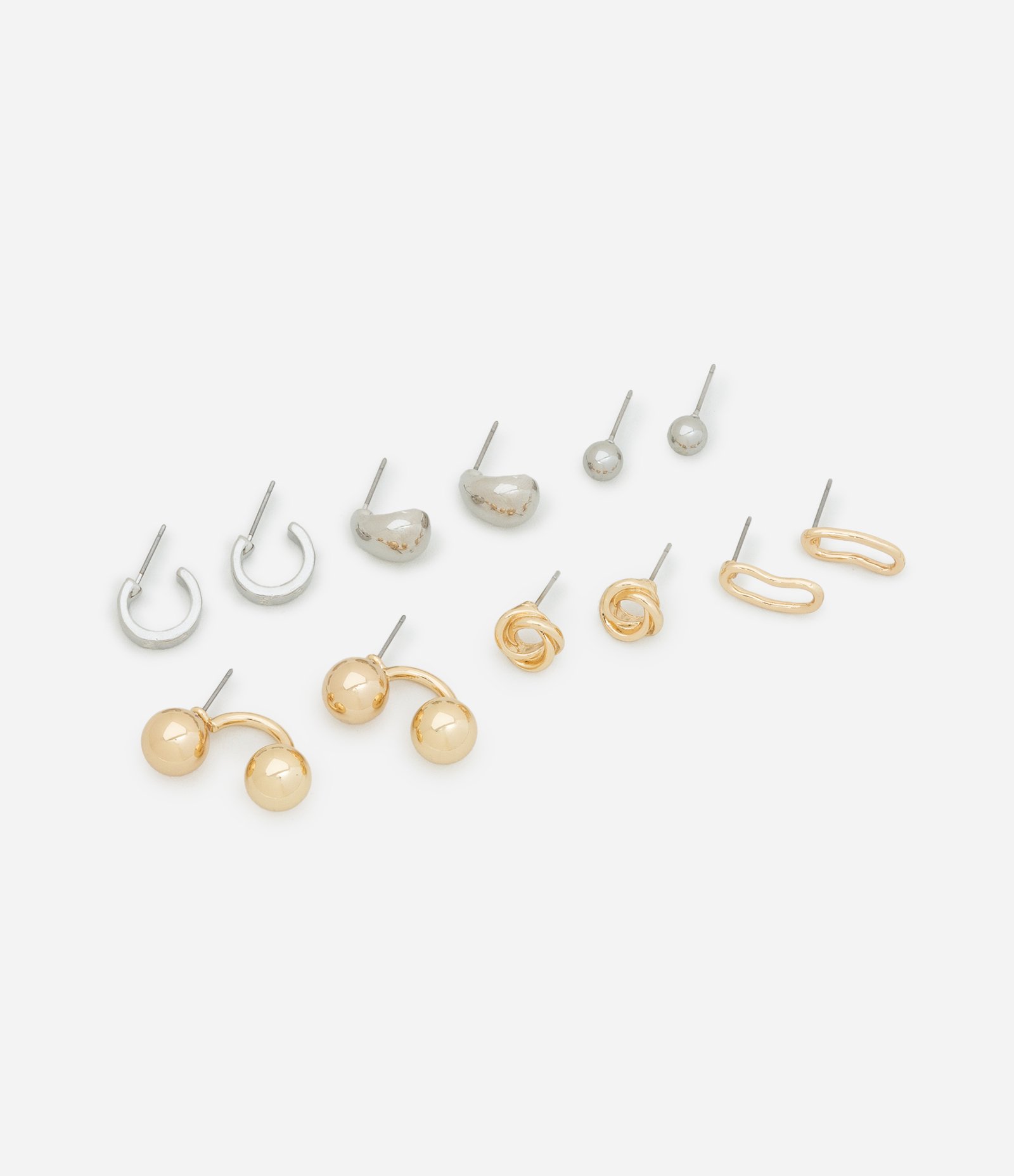 Kit 06 Brincos em Metal Banho misto Orgânico Dourado/Prata 1