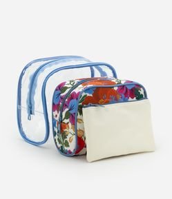 Kit 03 Nécessaires com Estampa Floral e Transparência