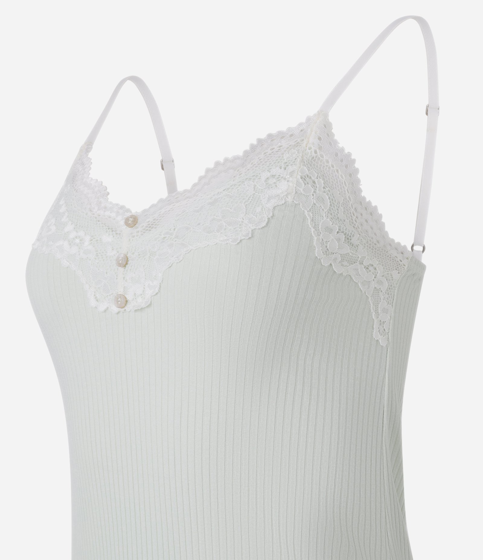 Camisola Alcinha em Viscose com Renda e Botões Verde Claro 5